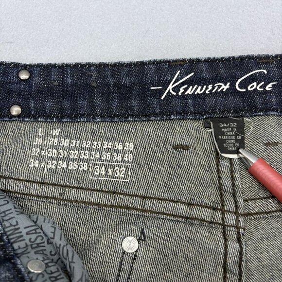 Kenneth Cole New York Men's‎ Distress Denim Blue Jeans Straight Leg Size 34×32 - Picture 7 of 12